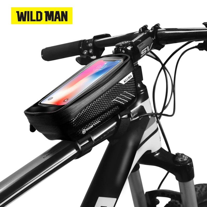 Black Водонепроницаемый Велосипедный Чехол WILD MAN MTB дорожный велосипед 6,2 дюймов Чехол для мобильного телефона с сенсорным экраном Топ Сумка-труба твердая оболочка велосипедные аксессуары - Color: Black