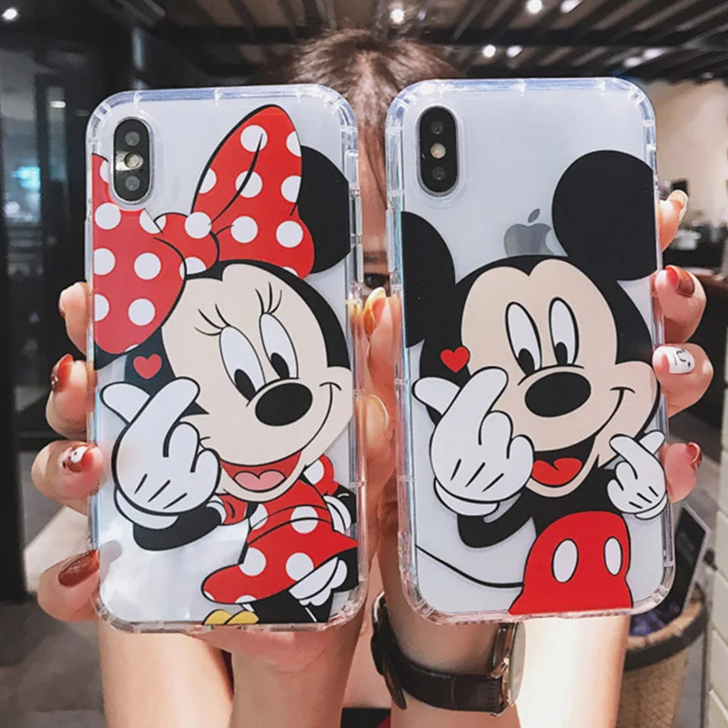 Мягкий чехол для телефона с милым рисунком Микки и Минни для iphone 11Pro XR XS MAX 6 6s 8X7 Plus, прозрачный противоударный чехол из ТПУ для iphone 7 8