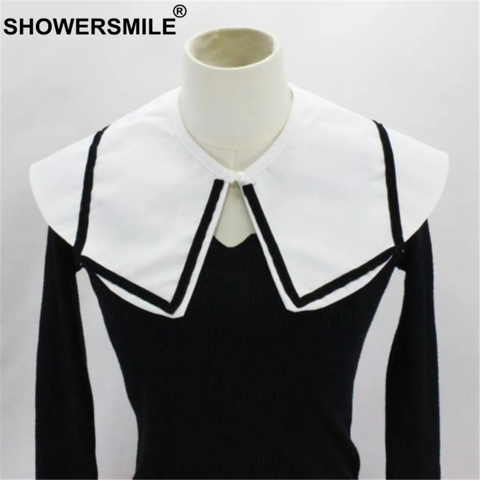Женский воротник обманка SHOWERSMILE черно белый Отсоединяемый хлопковый модный