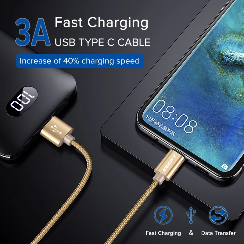 Кабель EECPT USB Type C 3A для быстрой зарядки и передачи данных зарядное устройство
