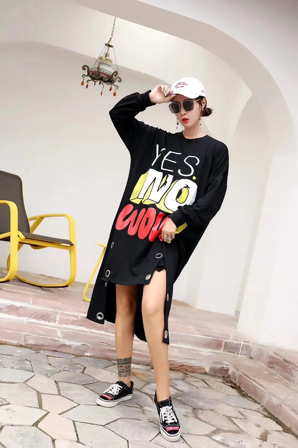 Female Letter Print Long Sleeve Tees Shirt Dress Street Wear Short Front After Autumn Hollow Out Irregular Dresses | Женская одежда