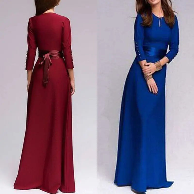 Женское платье макси с длинным рукавом весеннее длинное летнее поясом | Женская