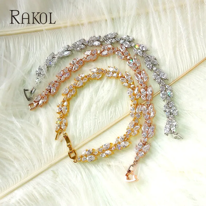 RAKOL Роскошные браслеты Шарм проложили кубический циркон розовое золото цвет браслет для невесты для женщин огранки Кристалл бренд ювелирных изделий