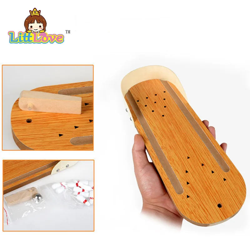 Маленькая деревянная настольная игра для боулинга LittLove детская развивающая