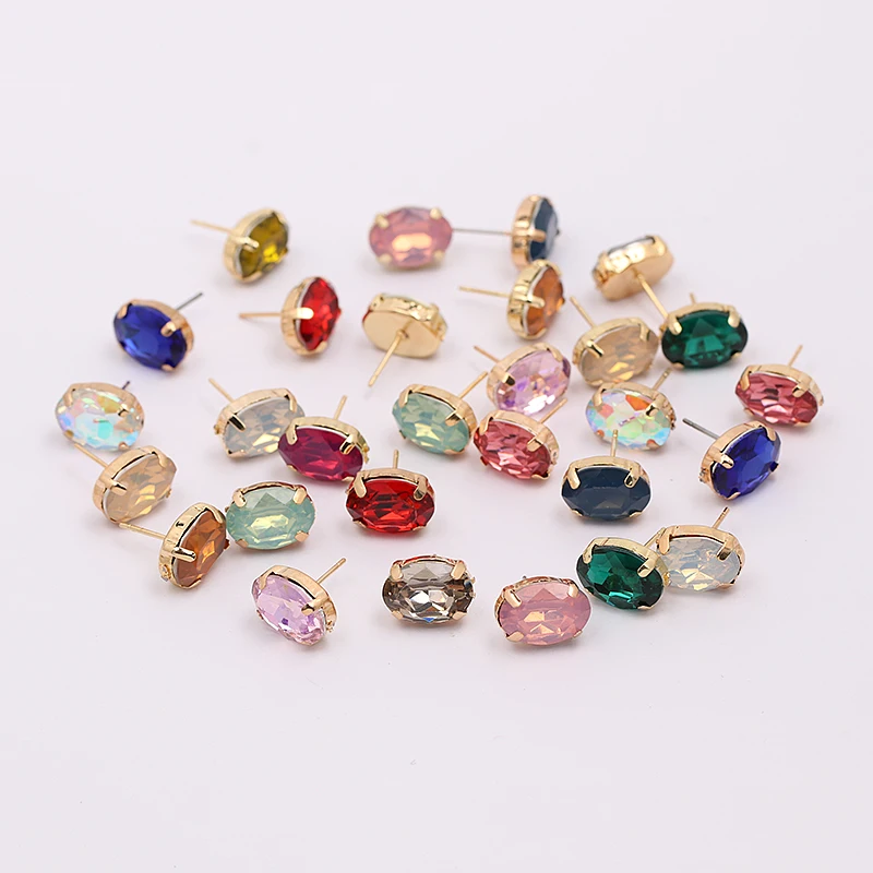 

JURAN Trendy Simple Oval Crystal Statement Rhinestones Earrings Jewelry accessories Vintage Cute Crystal Stud Earrings oorbellen