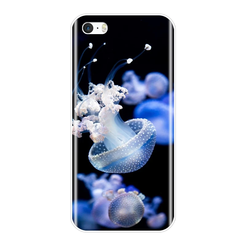 Чехол для iPhone 4 4S 5 5C 5S SE силиконовая Мягкая синяя Медуза Ovean морское животное