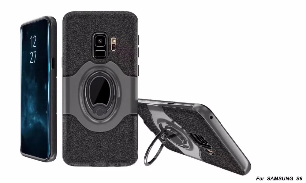 Роскошный модный чехол для Samsung galaxy S9 с кольцом на палец подставка gaaxy Plus кожаный