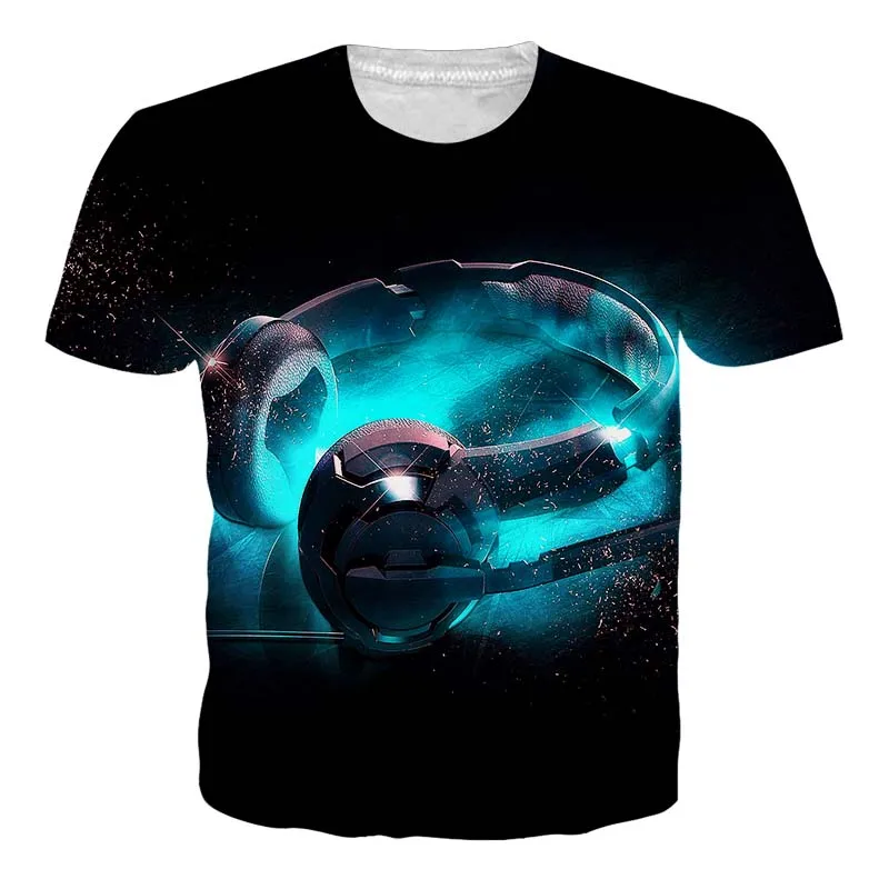 Cool Headphone 3d T Shirt Plus Size Men Women Summer T-shirts Funny Streetwear Brand Clothing Short Sleeve Unisex Tops Dropship | Мужская