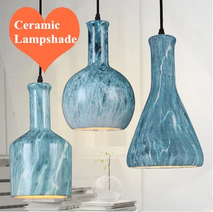 Современные креативные подвесные светильники синий керамический абажур лампы E27