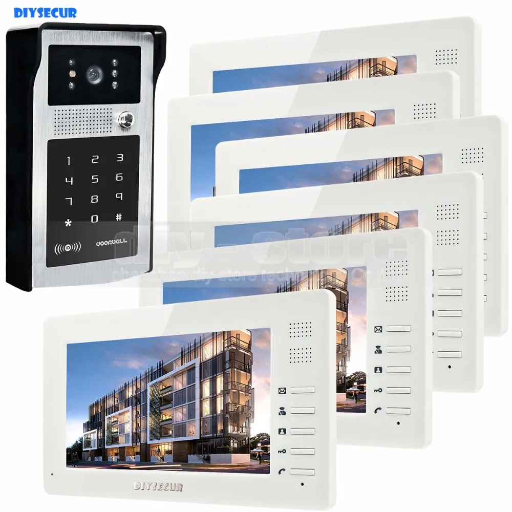 

7 inch 1024 x 600 HD TFT LCD Screen Video Door Phone Video Intercom Doorbell Buildin RFID Reader + Password HD Camera 1 V 6