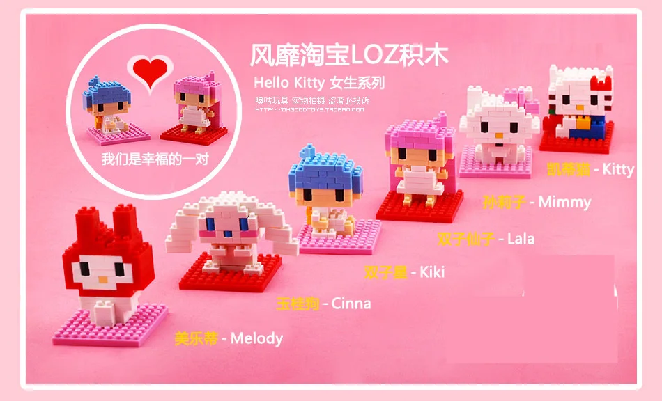 LOZ NanoBlocks Cartoon Cute Diamond Building Blocks Hello Kitty Cat Mimmy Cinna Melody Action figures Education Kids Toys Gift | Игрушки и