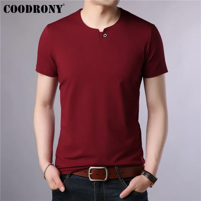 Красный COODRONY, хлопковая футболка с коротким рукавом, Мужская Уличная мода, универсальная футболка, лето, Новое поступление, Повседневная футболка для мужчин S95091 - Цвет: Красный