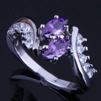 candy purple cubic zirconia white cz silver plated ring v0405