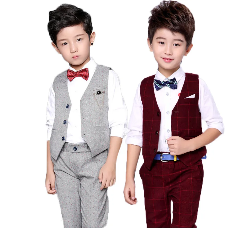 Flower Boys Formal Tuxedo Suit Vest +Pants 2Pcs Clothing Set Children Wedding Dress Kids Piano Prom Performance Birthday Costume | Детская