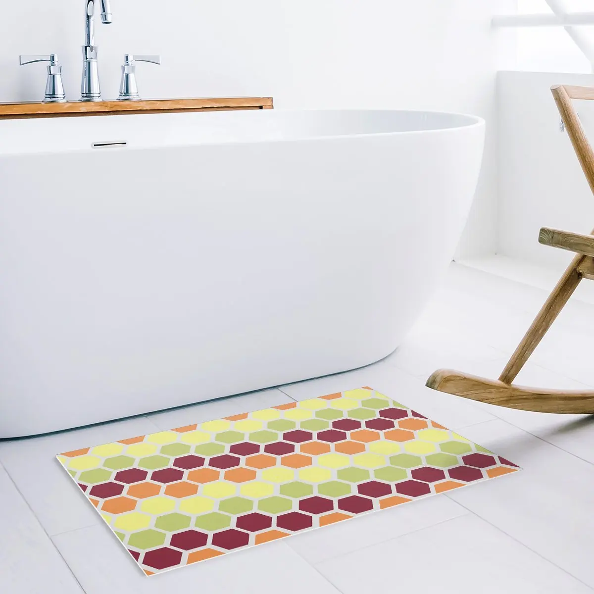 Modern Geometric Orange Yellow And Green Hexagon Door Mats Kitchen Floor Bath Entrance Rug Mat Absorbent Indoor Bathroom Rubber | Дом и сад