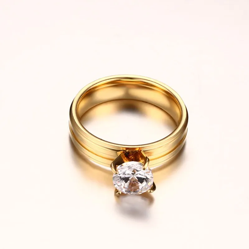 Vnox Обручение кольцо для Женский Золотой Цвет Нержавеющая сталь большой камень