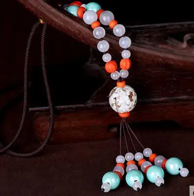

NEW wishing bone stone glass gem pendant accessories dress sweater chain all-match retro Long Necklace female