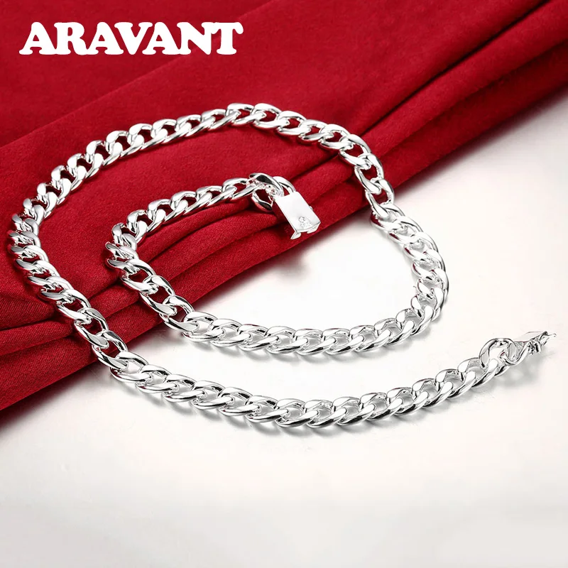 

925 Silver 10MM Sideways Chains Necklace For Men Fashion Jewelry
