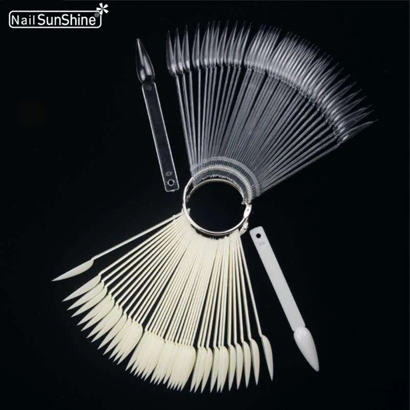 

40pcs Sharp Fan Shaped Nail Art False Stiletto Tips Nature Clear Polish Gel Color Practice Display Showing Card Manicure Tools