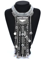 boho long maxi coin necklace women vintage ethnic statement big collar tassel choker necklace femme silvery gypsy jewellery