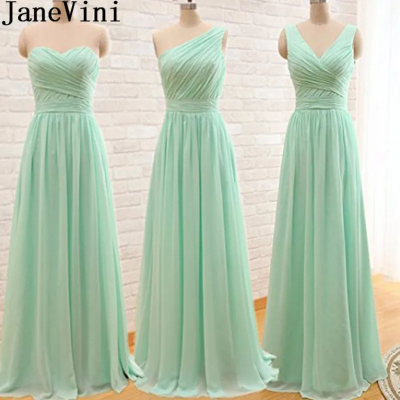 

JaneVini 2019 Women Elegant Bridesmaid Dresses for Weddings Mint Green Chiffon Long Maid Of Honor Party Gowns Vestidos De Gasa