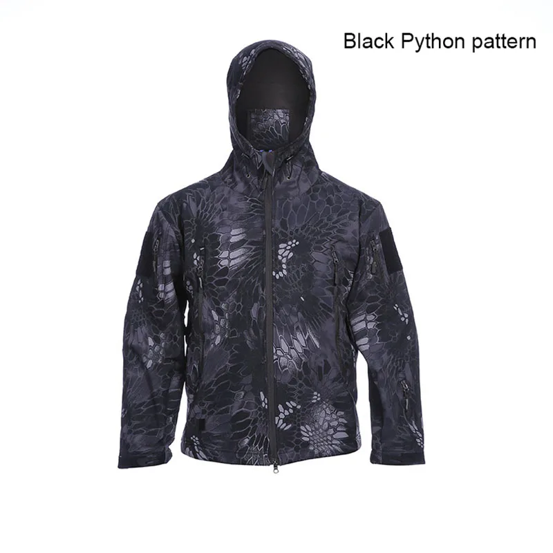 Black python pattern Брендовая Военная Мужская тактическая куртка зима осень флис TAD Акула кожа мягкая оболочка водонепроницаемая куртка пальто Мужская Верхняя одежда BF01 - Цвет: Black python pattern