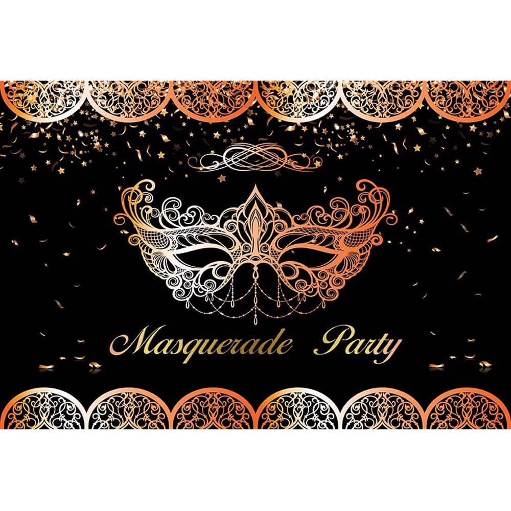 

Masquerade Party Photo Booth Backdrop Black Digital Printed Mask Stars Ribbons Night Ball Event Banner Photography Backgrounds