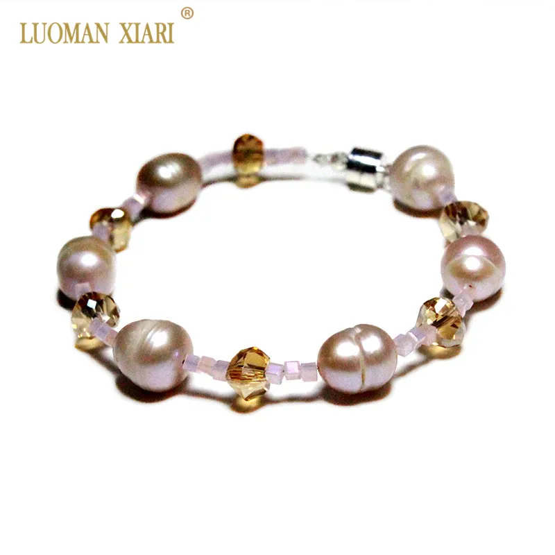 Браслеты женские из натурального жемчуга с кристаллами 100% 19 см|Плетеные