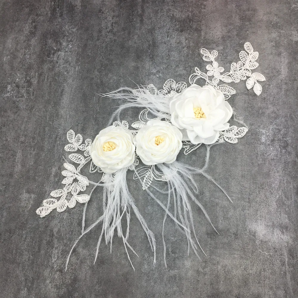 

4pc 3D Flower Patch Feather Lace Applique Cord Embroidery Patches For Clothing Parches Bordados Para La Ropa Sew On AC1432