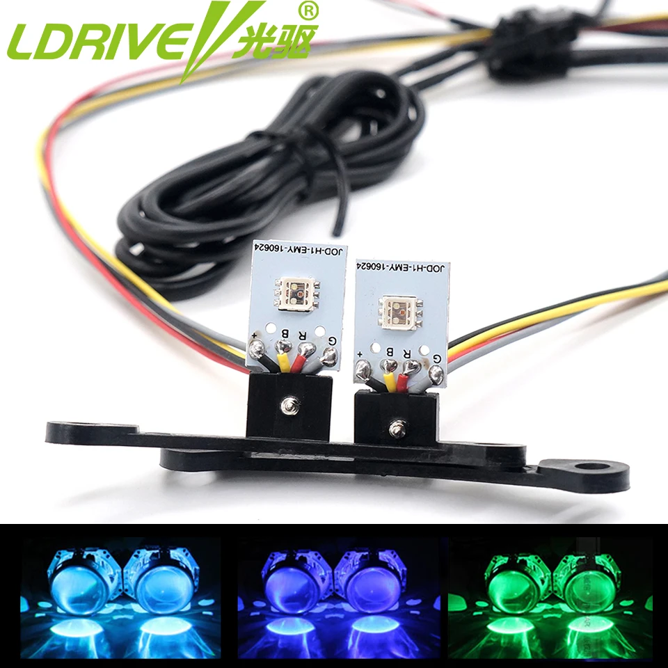 LDRIVE 2PC High Grade 6colors RGB LED Angel Eyes APP Control Demon Halo Rings Devil Eye Car Headlights Projector Lens | Автомобили и
