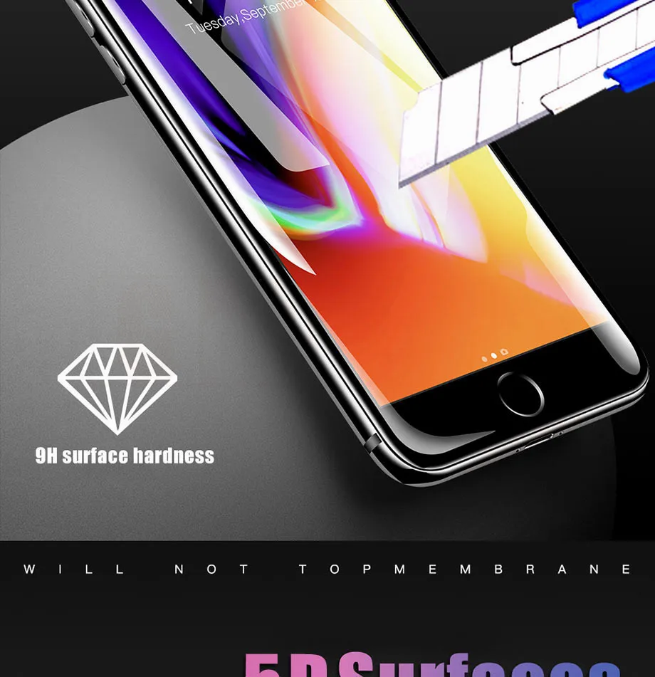 5D изогнутое полное покрытие из закаленного стекла для iphone 6 7 Plus, Защитное стекло для экрана для iphone 7 8 Plus X, защитная пленка