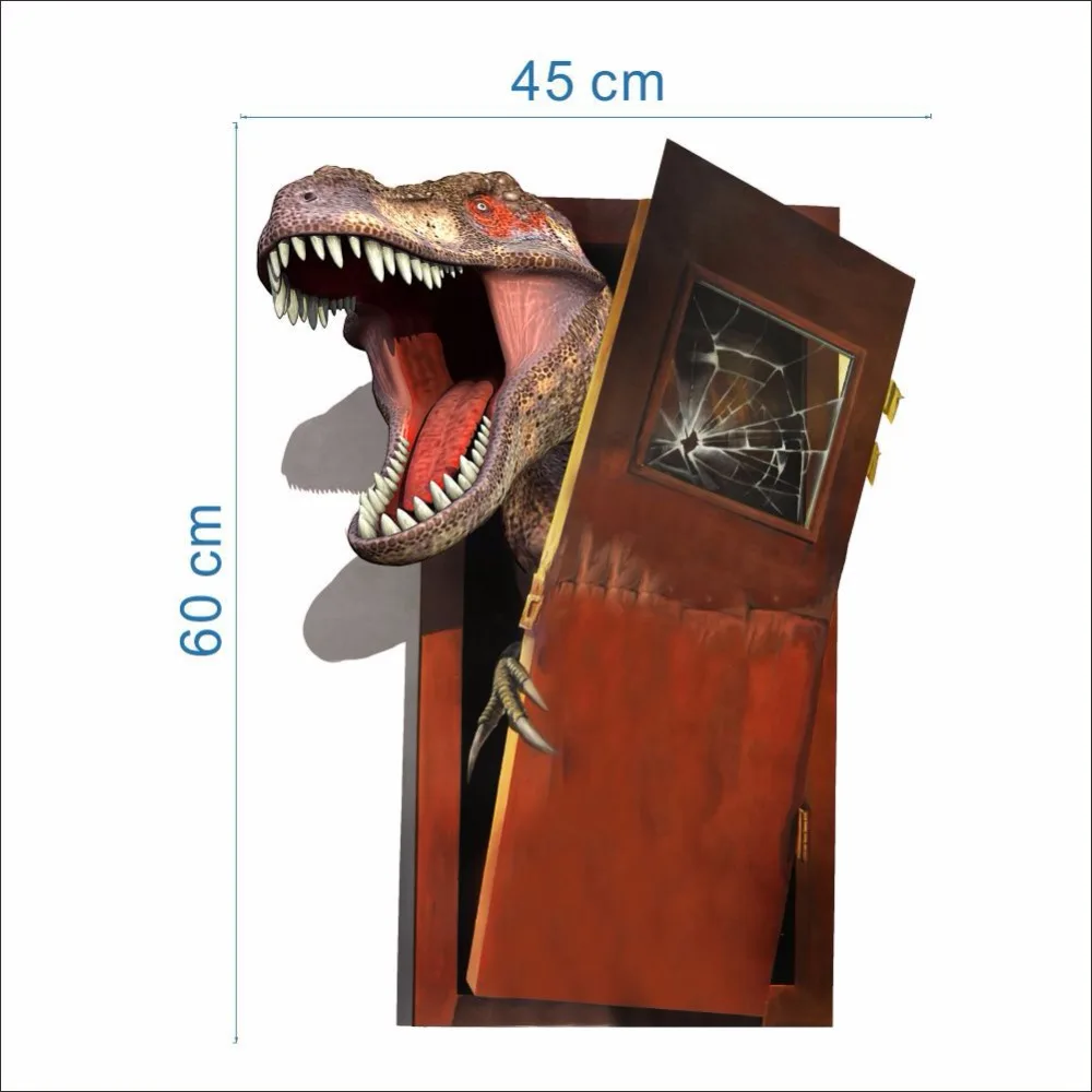 3d cartoon angry dinosaur broken door vinyl wall stickers kids room bedroom nursery decals removable murals home decor dc8 | Дом и сад
