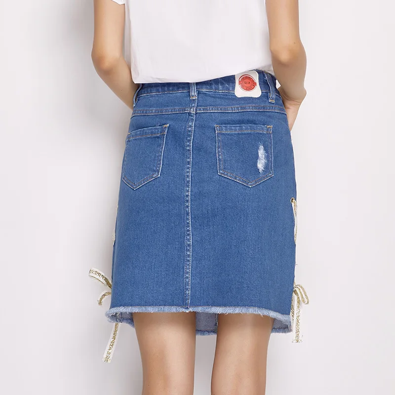 LEIJIJEANS Новое поступление летние размера плюс модные с дырками на шнуровке бантом