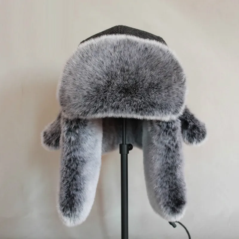 Adult Bomber Hat Men's Trapper Ear Protection Warm Hats Men's Winter Snow Caps Windproof Russian Fur Hat Ear Flap Caps B-8486