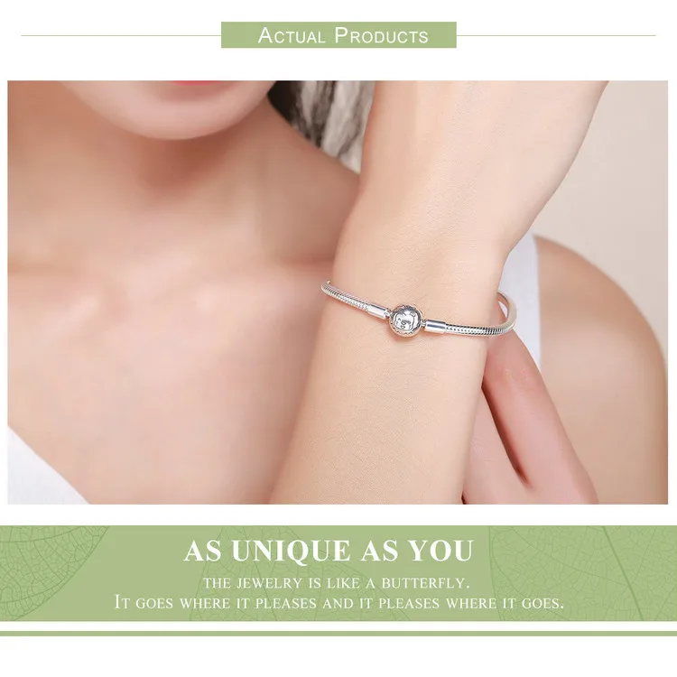 WOSTU 925 Sterling Silver Cartoon Lion Clear CZ Snake Bracelet Fit Original Design Charms Beads S925 Jewelry Gift BKB054