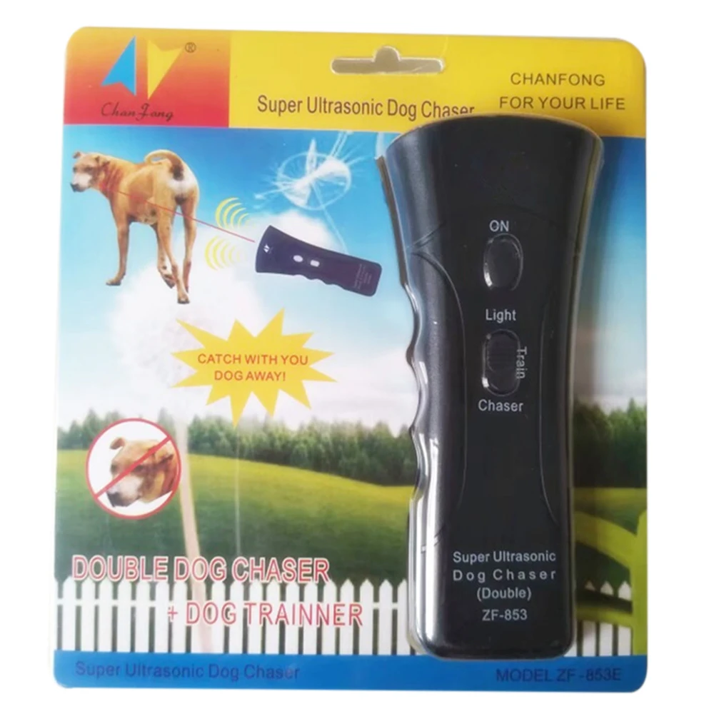 

Double Ultrasonic Dog Chaser Anti Barking Stop Bark Pet Dogs Training Device Portable Handheld LED Infrared Dog Repeller