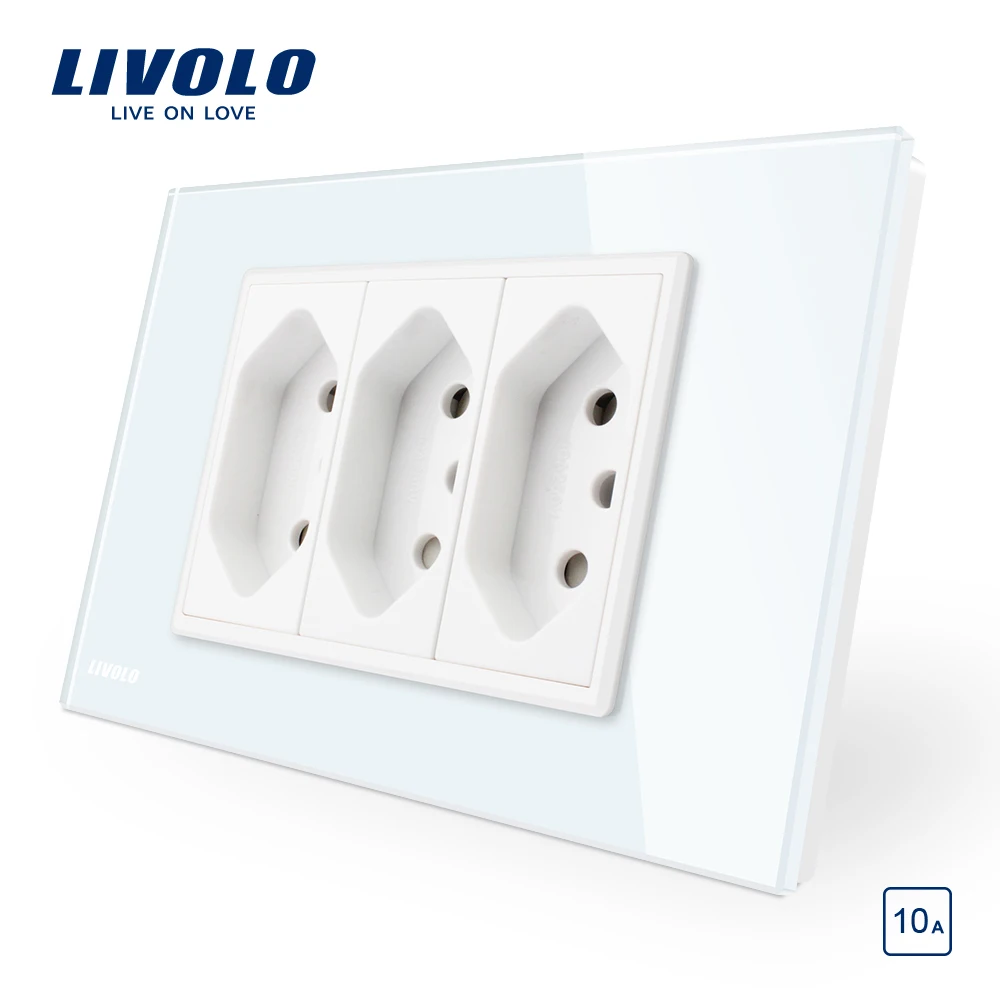 Livolo бразильский/Итальянский стандарт 3 контакта 10А розетка Белый/Черный