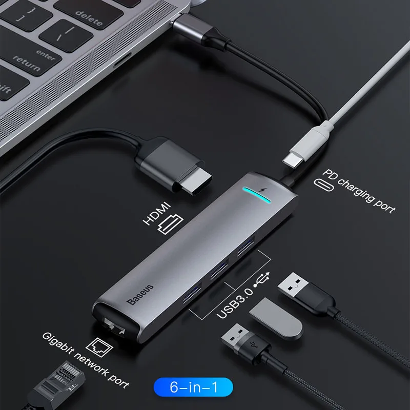 Baseus USB C концентратор Тип C концентратор HDMI Ethernet мульти USB 3,0 Порты и разъёмы Thunderbolt 3 2 Мощность адаптер для MacBook Pro Air док-станция для USB-C концентратор