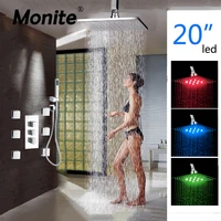 monite 20 inch ultrl thin led rainfall chrome finished shower set wall mount shower faucet shower head with 6 sprayer shower set