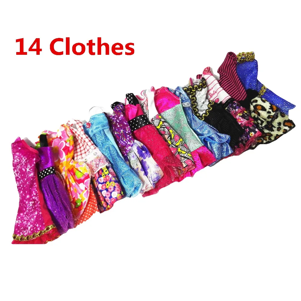 Randomly Pick 14 pcs/lot Doll Clothing Sets Fashionable Clothes Casual Dress Suits For Barbie Doll Dress Best Gift Baby Toys