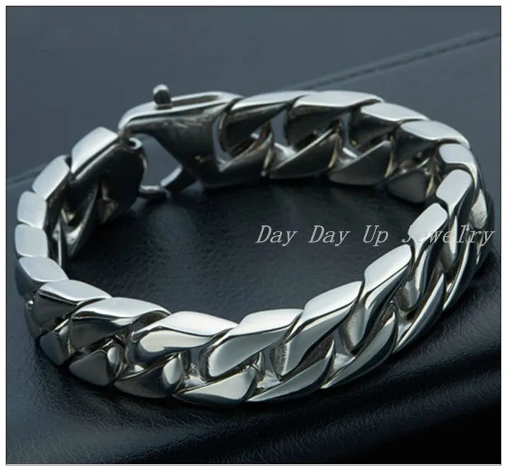 8 66 &quot* 15 мм Новое прибытие Снаряженная кубинская цепь мужской браслет Серебряный