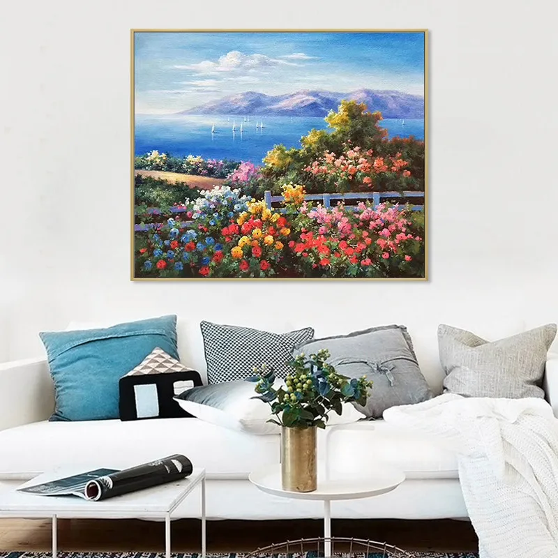 Оригинальный средиземноморский пейзаж на холсте цветочный рисунок картина