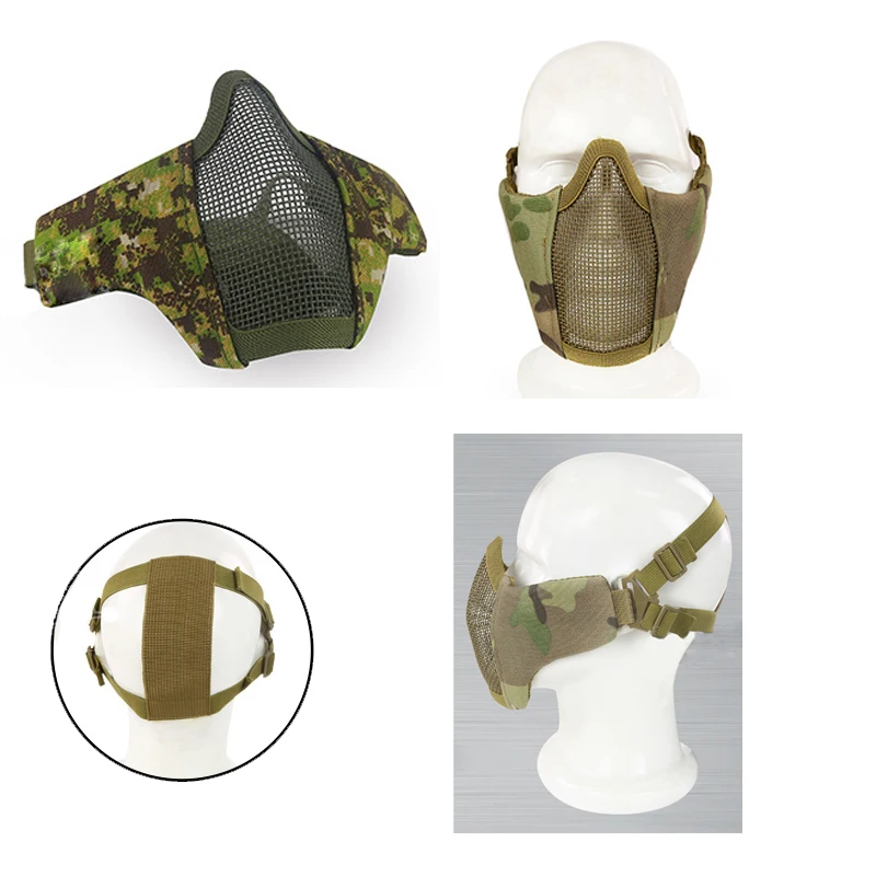 Зеленая металлическая и нейлоновая тактическая полумаска для лица 2016 защитная