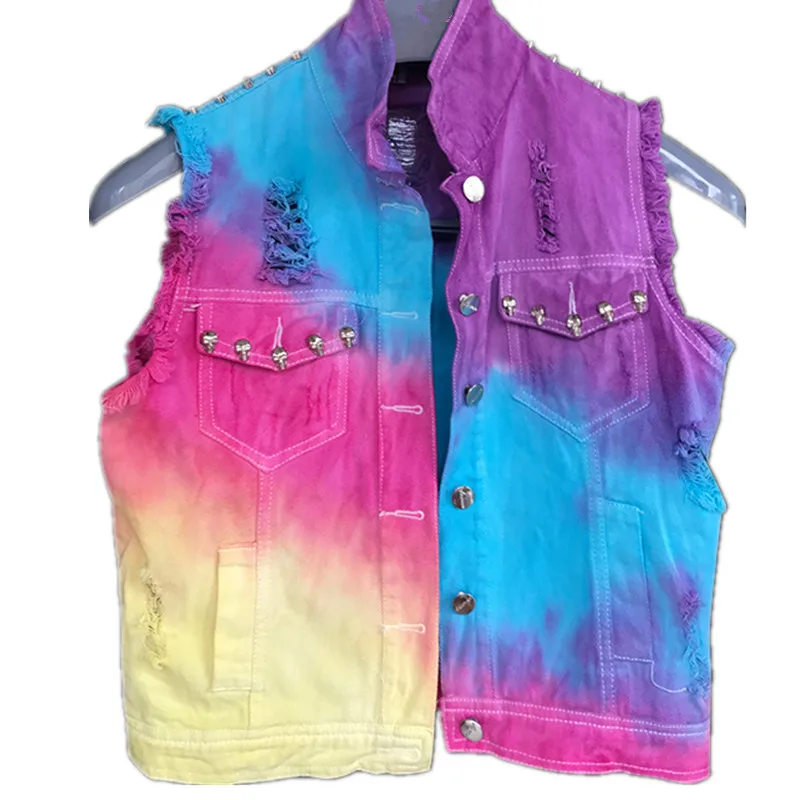 Женский джинсовый жилет с заклепками и дырками|vest female|denim vest femaledenim |