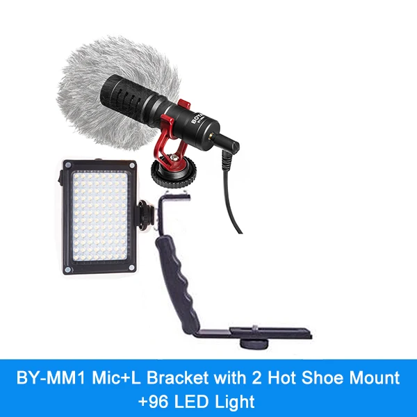 MicWithLEDLBracket BOYA BY-MM1 DSLR MIC видеокамера Микрофон Youtube блог Запись микрофон для Canon Nikon sony iPhone смартфон Huawei Osmo - Цвет: MicWithLEDLBracket