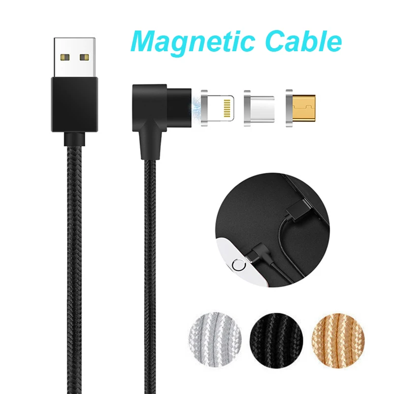 L-образный угловой Магнитный зарядный кабель для IOS/Micro USB/USB-C Type C USB шнур iPhone Samsung LG
