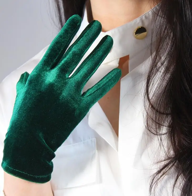 green 22cm Женские элегантные эластичные бархатные длинные перчатки для сенсорного экрана, женские красные вечерние перчатки для вождения 40 см 60 см, R1448 - Цвет: green 22cm