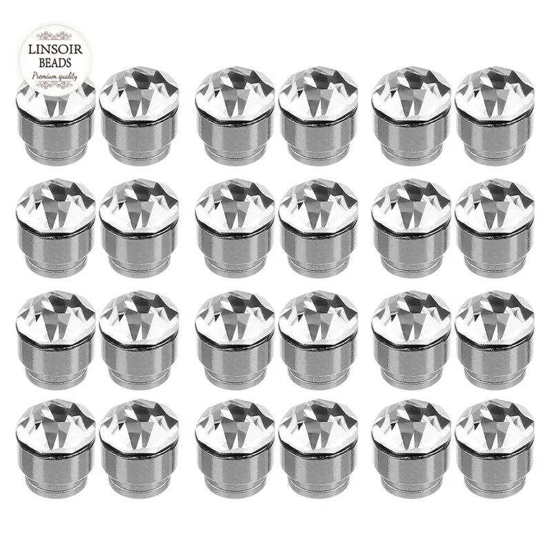 LINSOIR 12 Pair/lot 4/5/6/7mm Round Crystal Rhinestone Magnet Stud Earring Puck Womens Mens Magnetic Fake Ear Plug Jewelry | Украшения и