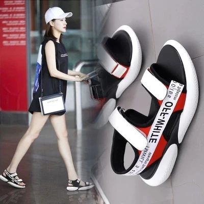 Чистая нижний студенческие пляжные туфли красные с сандалии дамы 2018 новый летний