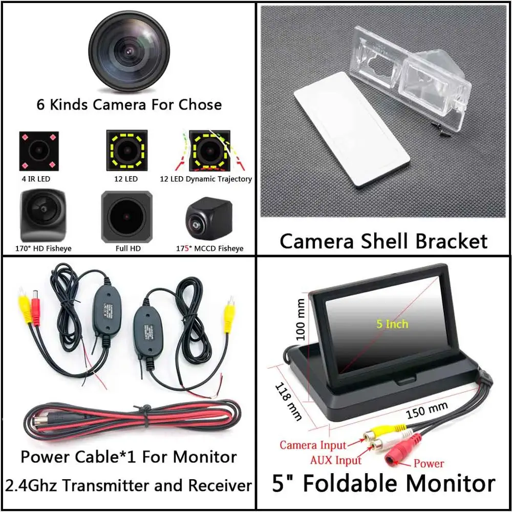 Cam Wireless 5 Fold 175 градусов MCCD "рыбий глаз" камера заднего вида для парковки Камера для Fiat Freemont 500 Dodge путешествие 2011 2012 2013 - Название цвета: Cam Wireless 5 Fold